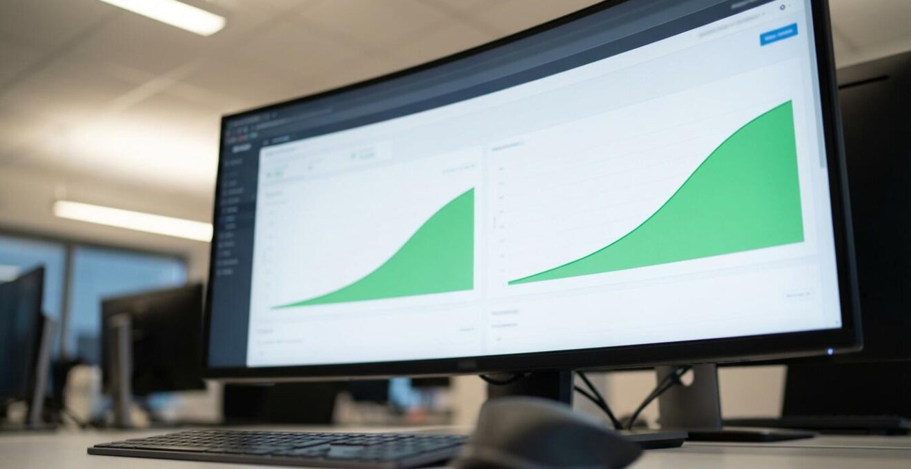 Tableau de bord analytics montrant des courbes de performance web positives