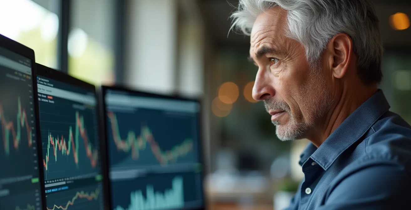 Professionnels en réunion analysant des données sur ordinateur de bureau