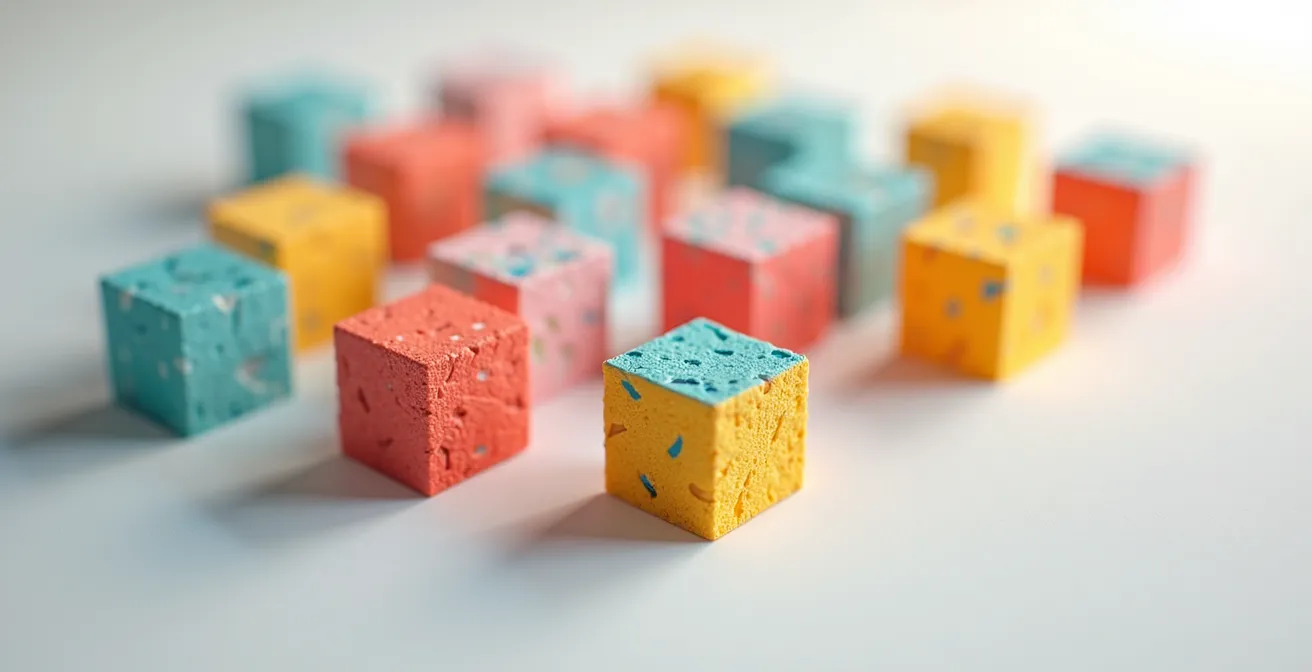 Collection organisée de blocs modulaires colorés représentant des éléments de contenu réutilisables