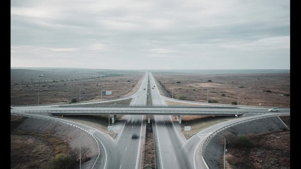 Vue large minimaliste d un carrefour avec plusieurs routes qui se separent, symbolisant la diversification des sources de trafic web