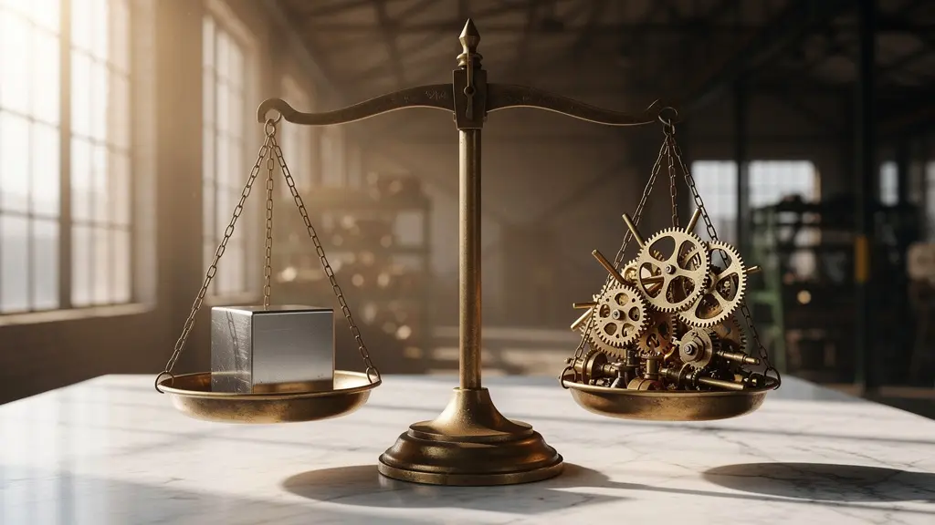 Balance symbolique entre deux architectures e-commerce representant le choix strategique pour les entreprises en croissance