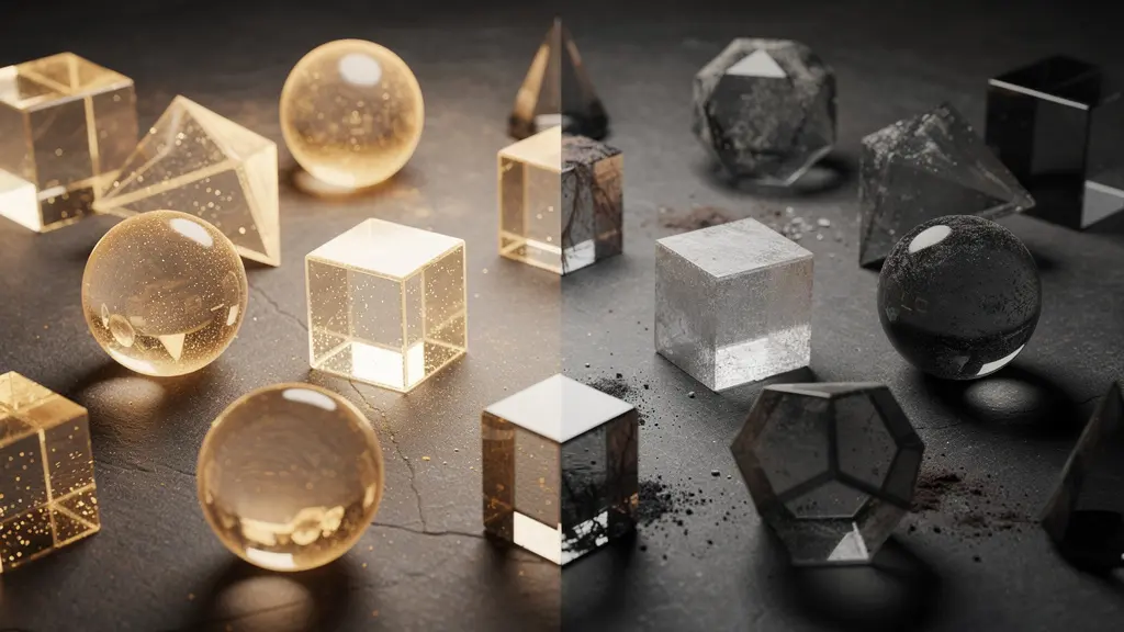 Représentation métaphorique du tri d'archives avec des objets lumineux conservés et des objets ternes mis de côté.