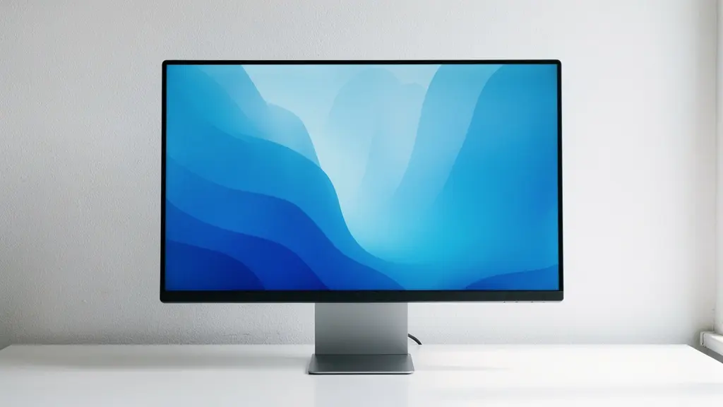 Espace de travail épuré avec un seul écran central entouré d'espace négatif