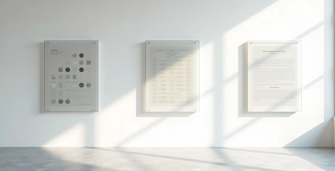 Composition minimaliste montrant trois formats de contenu différents : une liste, un tableau et un paragraphe, pour l'optimisation NLP.