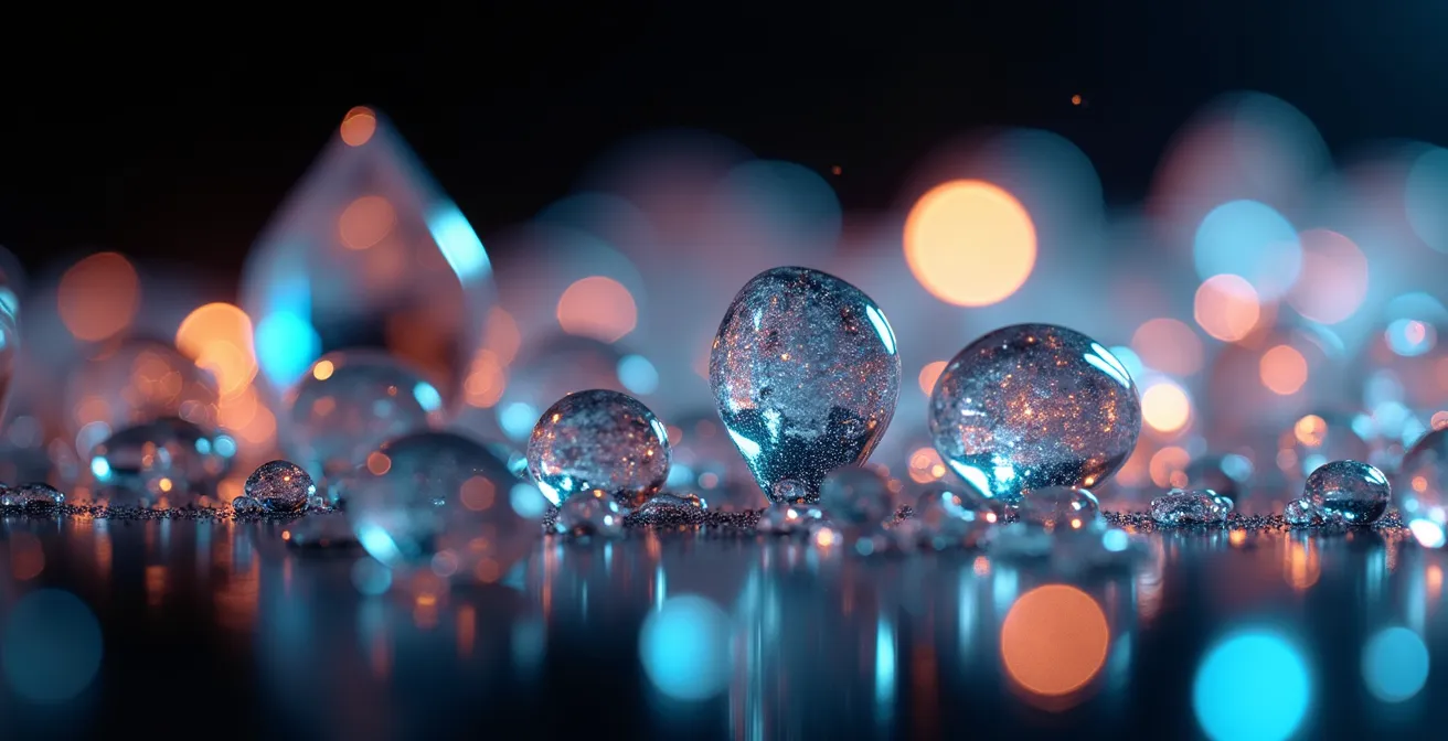 Échange symbolique de données entre deux personnes représenté par des formes géométriques lumineuses