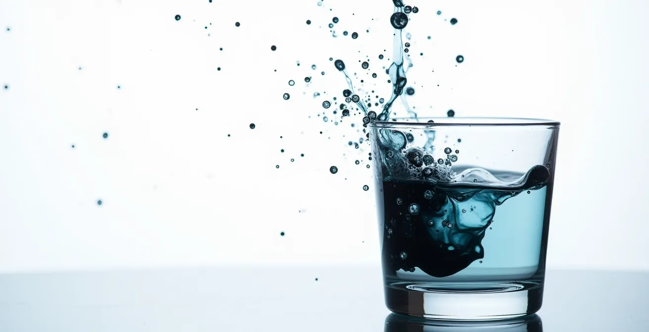 Métaphore visuelle du bourrage de mots-clés représentée par un verre d'eau qui se dilue pour symboliser la perte de sens.