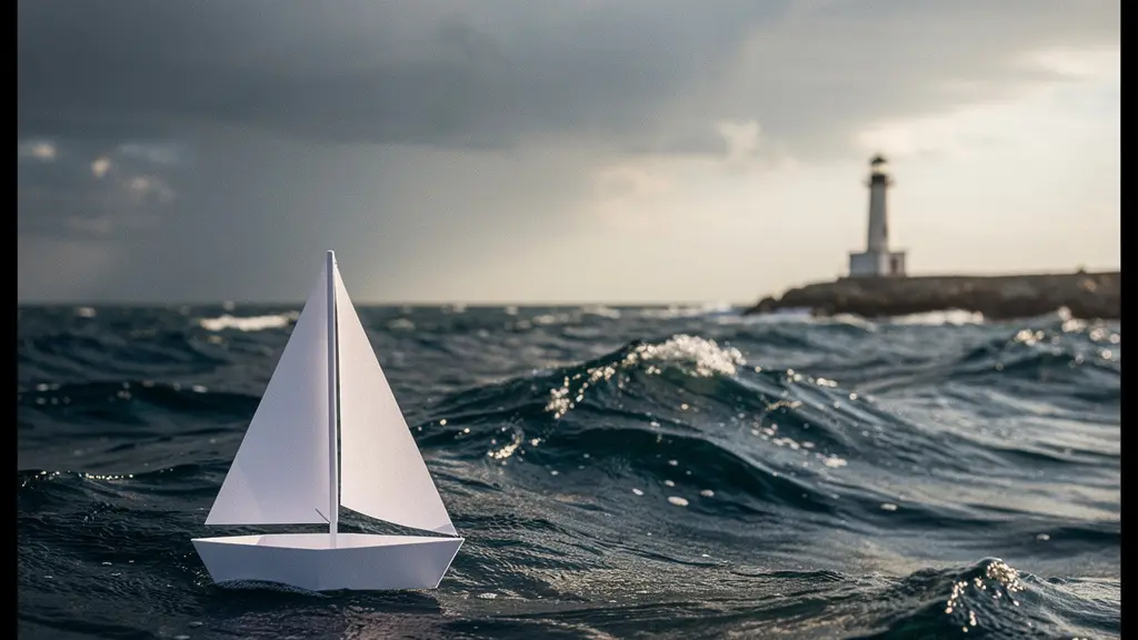 Scène métaphorique d’un site web qui traverse une tempête, symbole de la volatilité des Core Updates et de la résilience SEO.