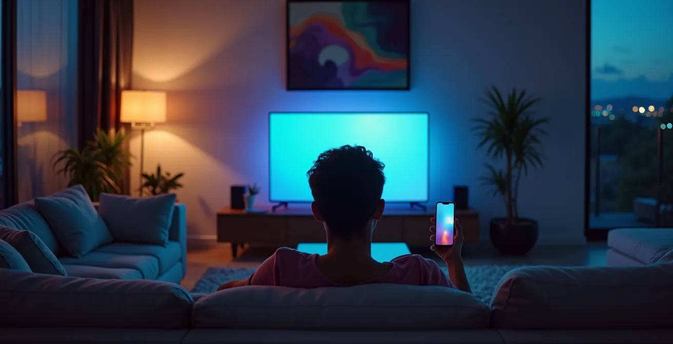 Illustration du pont entre publicité TV passive et engagement mobile actif